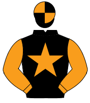 BLACK, orange star & sleeves, quartered cap                                                                                                           