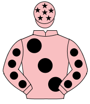 PINK, large black spots, black spots on sleeves, pink cap, black stars                                                                                
