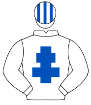 WHITE, royal blue cross of lorraine, striped cap                                                                                                      