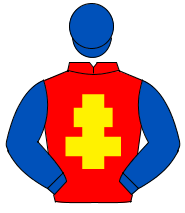 RED, yellow cross of lorraine, royal blue sleeves & cap                                                                                               