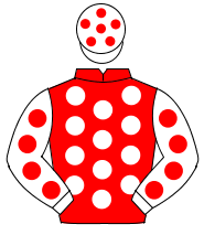 RED, white spots, white sleeves, red spots, white cap, red spots                                                                                      