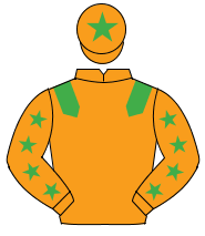 ORANGE, emerald green epaulettes, emerald green stars on sleeves, emerald green star on cap                                                           