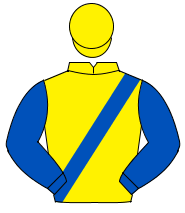 YELLOW, royal blue sash & sleeves, yellow cap                                                                                                         