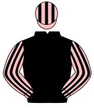 BLACK, pink & black striped sleeves & cap                                                                                                             