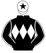 BLACK, white triple diamond, white seams on sleeves, white cap, black star                                                                            