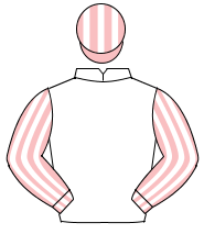 WHITE, pink & white striped sleeves & cap                                                                                                             