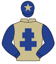 BEIGE, dark blue cross of lorraine & sleeves, dark blue cap, beige star