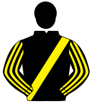 BLACK, yellow sash, striped sleeves, black cap                                                                                                        