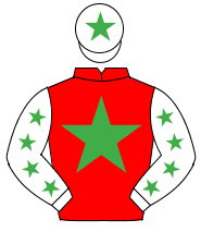 RED, emerald green star, white sleeves, emerald green stars, white cap, emerald green star                                                            