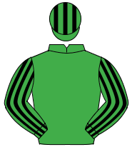 EMERALD GREEN, emerald green & black striped sleeves, striped cap                                                                                     