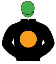 BLACK, orange disc, emerald green cap                                                                                                                 