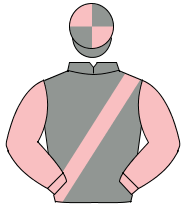 GREY, pink sash & sleeves, quartered cap                                                                                                              