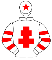 WHITE, red cross of lorraine, hooped sleeves, red star on cap                                                                                         