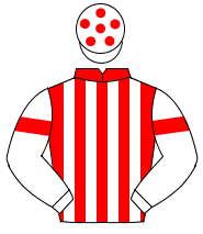 RED & WHITE STRIPES, white sleeves, red armlet, white cap, red spots