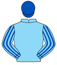 LIGHT BLUE, light blue & royal blue striped sleeves, royal blue cap                                                                                   
