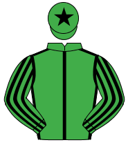 EMERALD GREEN, black seams, striped sleeves, black star on cap