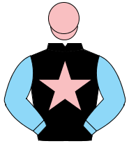 BLACK, pink star, light blue sleeves, pink cap                                                                                                        