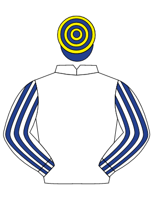 WHITE, dark blue striped sleeves, dark blue & yellow hooped cap
