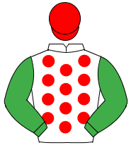 WHITE, red spots, emerald green sleeves, red cap                                                                                                      