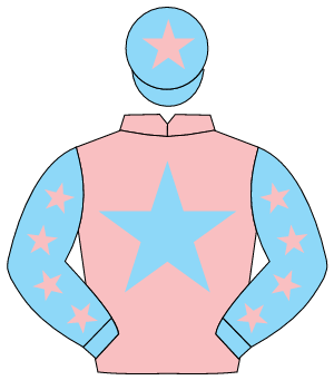 PINK, light blue star, light blue sleeves, pink stars, light blue cap, pink star                                                                      