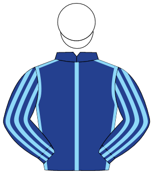 DARK BLUE, light blue seams, striped sleeves, white cap