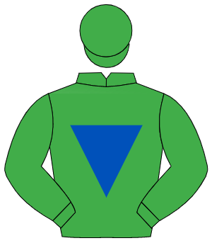EMERALD GREEN, royal blue inverted triangle, emerald green cap