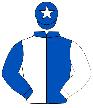 ROYAL BLUE & WHITE HALVED, sleeves reversed, white star on cap