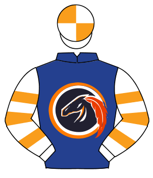 DARK BLUE, horses head within disc, white & orange hooped sleeves, white & orange quartered cap