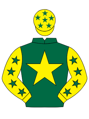 DARK GREEN, yellow star, yellow sleeves, dark green stars and cap