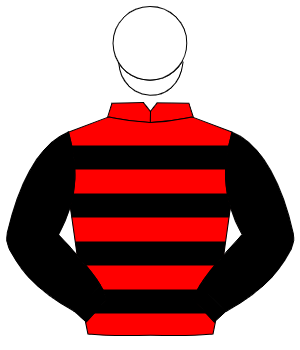 RED & BLACK HOOPS, black sleeves, white cap