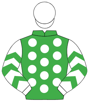 EMERALD GREEN, white spots, white sleeves, emerald green chevrons, white cap