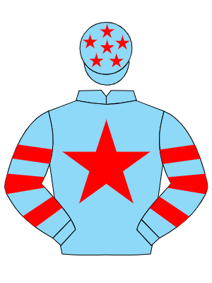 LIGHT BLUE, red star, hooped sleeves and stars on cap