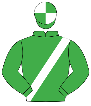 EMERALD GREEN, white sash, quartered cap