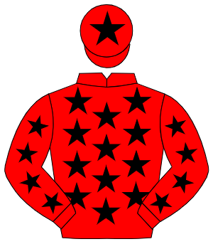 RED, black stars, black star on cap
