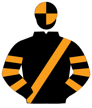 BLACK, orange sash, hooped sleeves, quartered cap