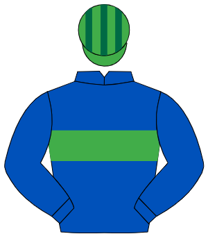 ROYAL BLUE, emerald green hoop, royal blue sleeves, emerald green & dark green striped cap