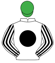 WHITE, black disc, striped sleeves, emerald green cap                                                                                                 