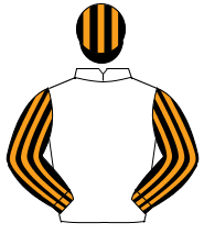 WHITE, black & orange striped sleeves & cap                                                                                                           