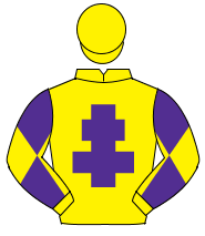 YELLOW, purple cross of lorraine, diabolo on sleeves, yellow cap                                                                                      