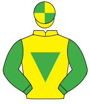 YELLOW, emerald green inverted triangle & sleeves, quartered cap                                                                                      