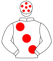 WHITE, large red spots, white cap, red spots                                                                                                          