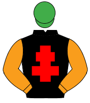BLACK, red cross of lorraine, orange sleeves, emerald green cap                                                                                       