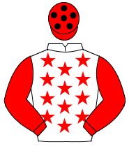 WHITE, red stars & sleeves, red cap, black spots                                                                                                      