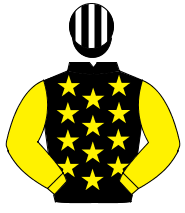 BLACK, yellow stars, yellow sleeves, black & white striped cap                                                                                        