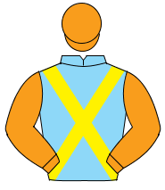 LIGHT BLUE, yellow cross sashes, orange sleeves & cap                                                                                                 