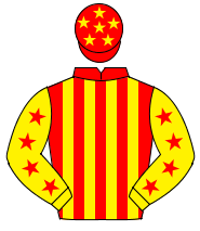 RED & YELLOW STRIPED, yellow sleeves, red stars, red cap, yellow stars                                                                                