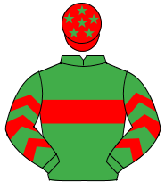 EMERALD GREEN, red hoop, red chevrons on sleeves, red cap, emerald green stars                                                                        