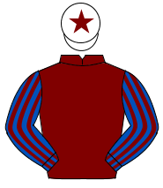 MAROON, royal blue & maroon striped sleeves, white cap, maroon star                                                                                   