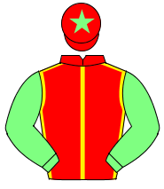 RED, yellow seams, light green sleeves, red cap, light green star                                                                                     