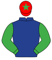 DARK BLUE, emerald green sleeves, red cap, emerald green star                                                                                         